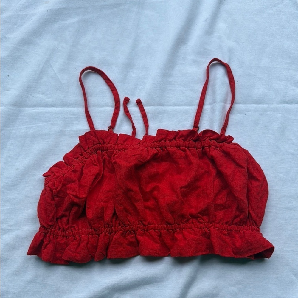 Wild Fable Red Ruffle Crop Top with Open Back